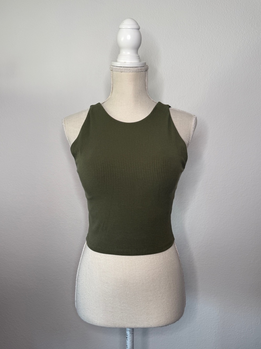 BYLT Basics Olive Green Ribbed High Neck Crop Tank Top Size M